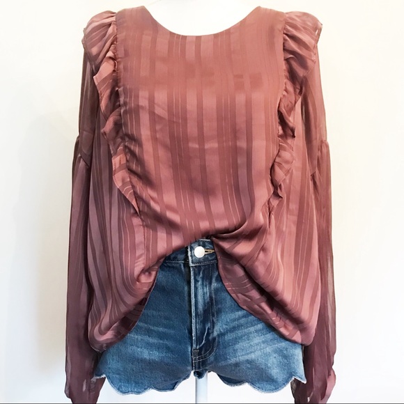 Lush Boutique Mauve Purple Ruffle Stripe Blouse - Picture 3 of 7
